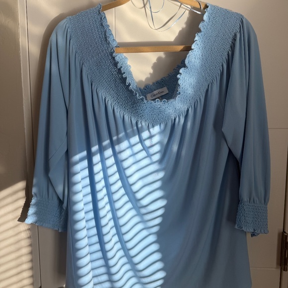 PLUS SIZE (1X)_Calvin Klein Off-shoulder Blouse (blue) - Picture 1 of 3